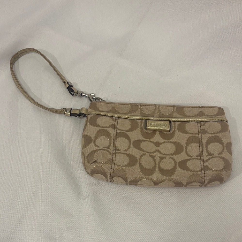 Coach Signature Beige Wristlet